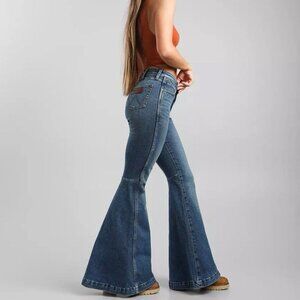 Wrangler 75 Years Wide Leg Jeans Denim Bell Bottoms Size 25x30 Hemp Blend Flared